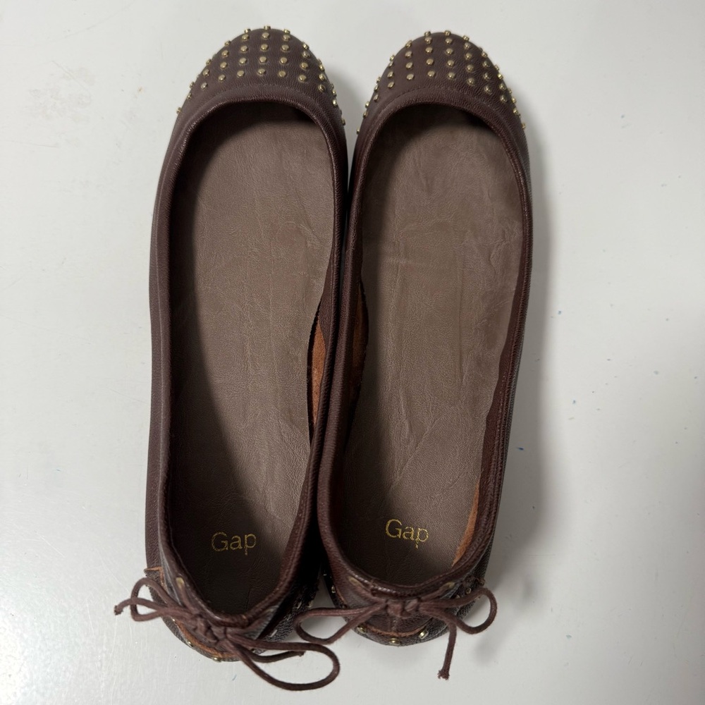 GAP Brown Studded Tie Back Ballet Style Flats - Picture 8 of 14